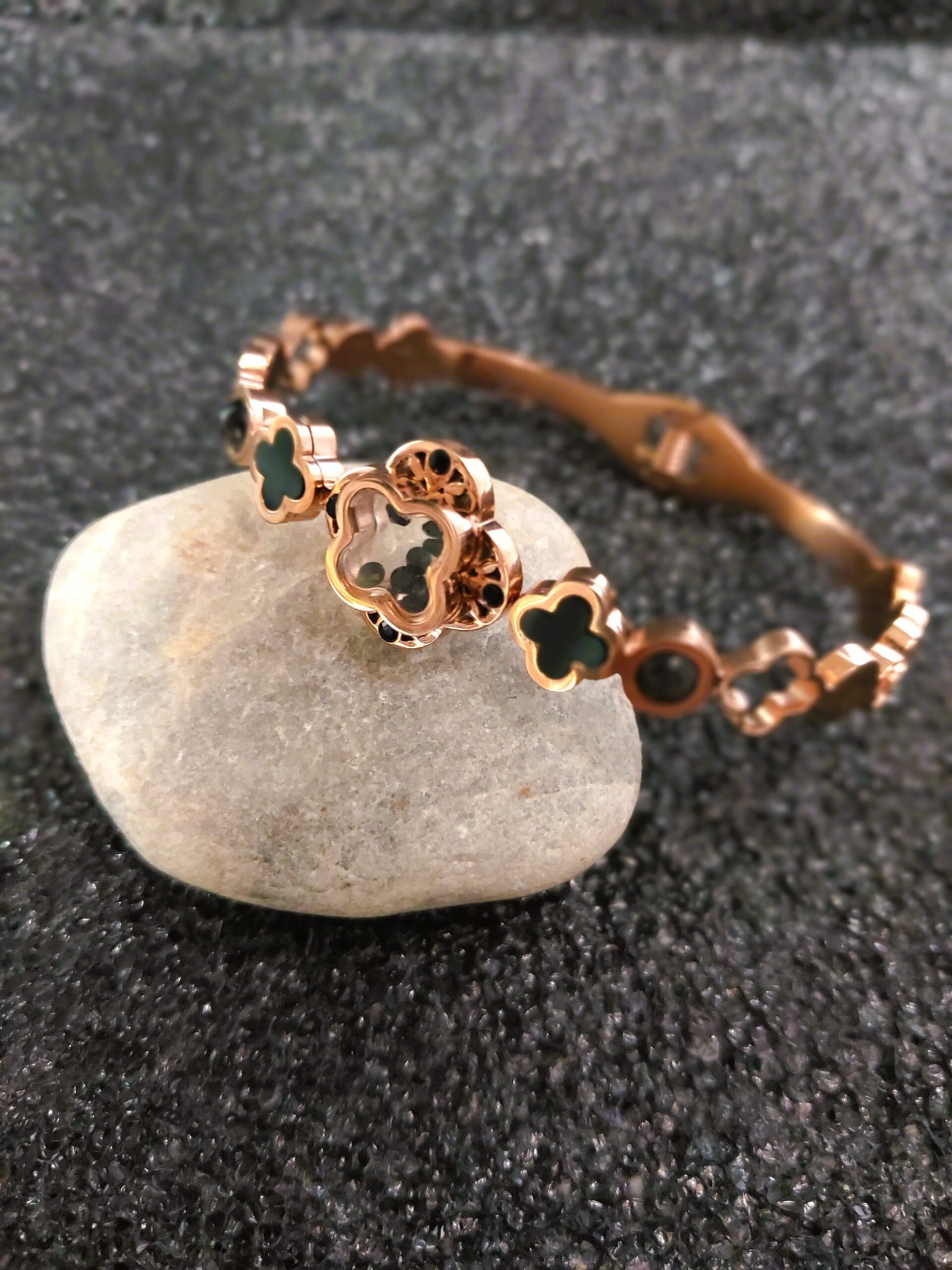 Clover design black stud bracelet