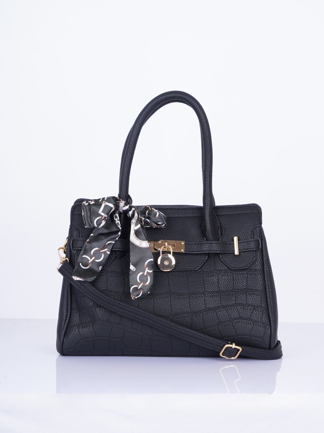 Textured Structured Handheld Bag with Scarf