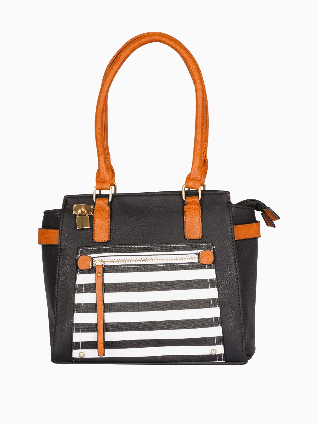 Black Striped Tote Bag with Tan Trims