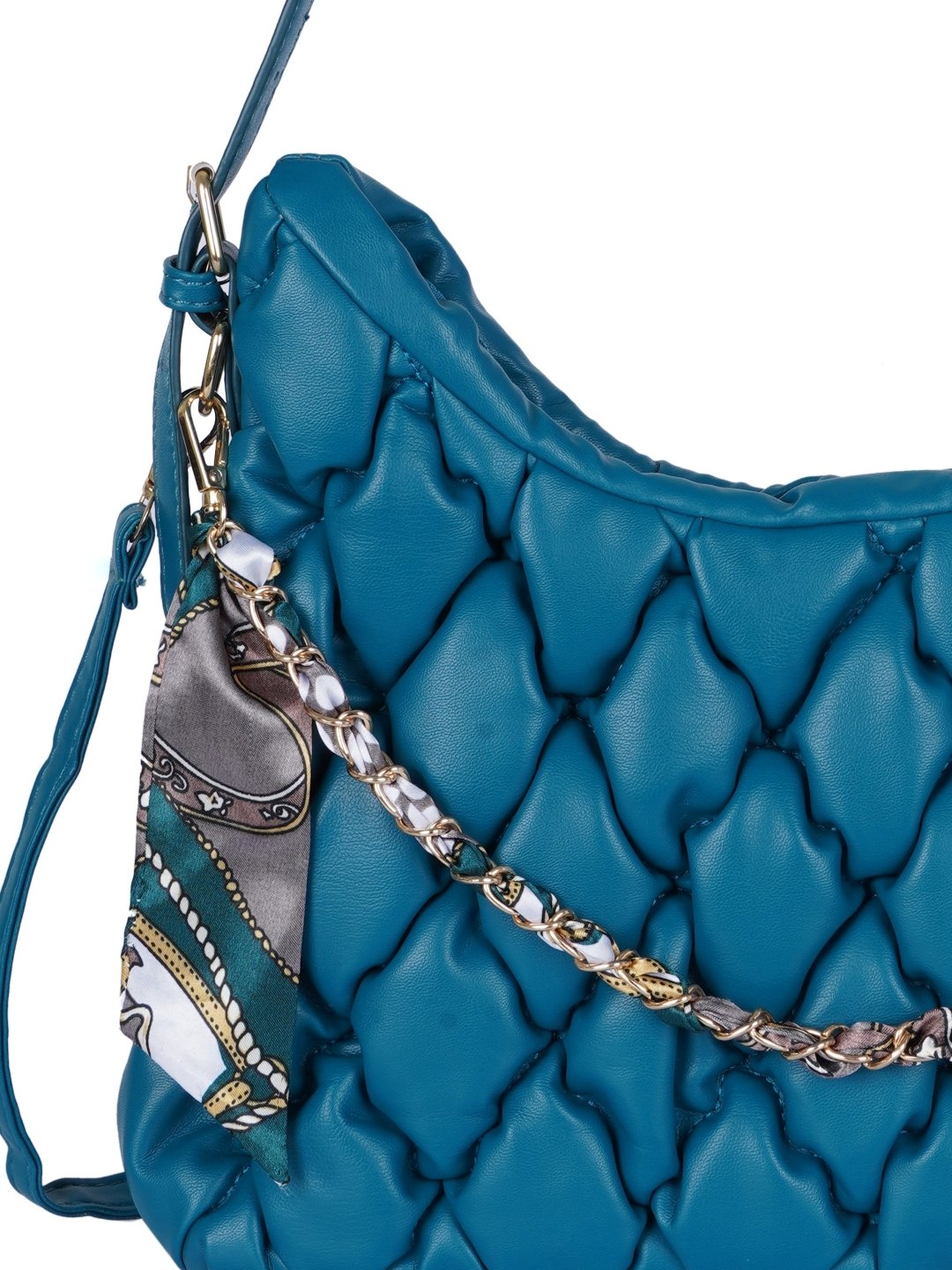 Turquoise Blue Quilted Hobo Bag - Image 4