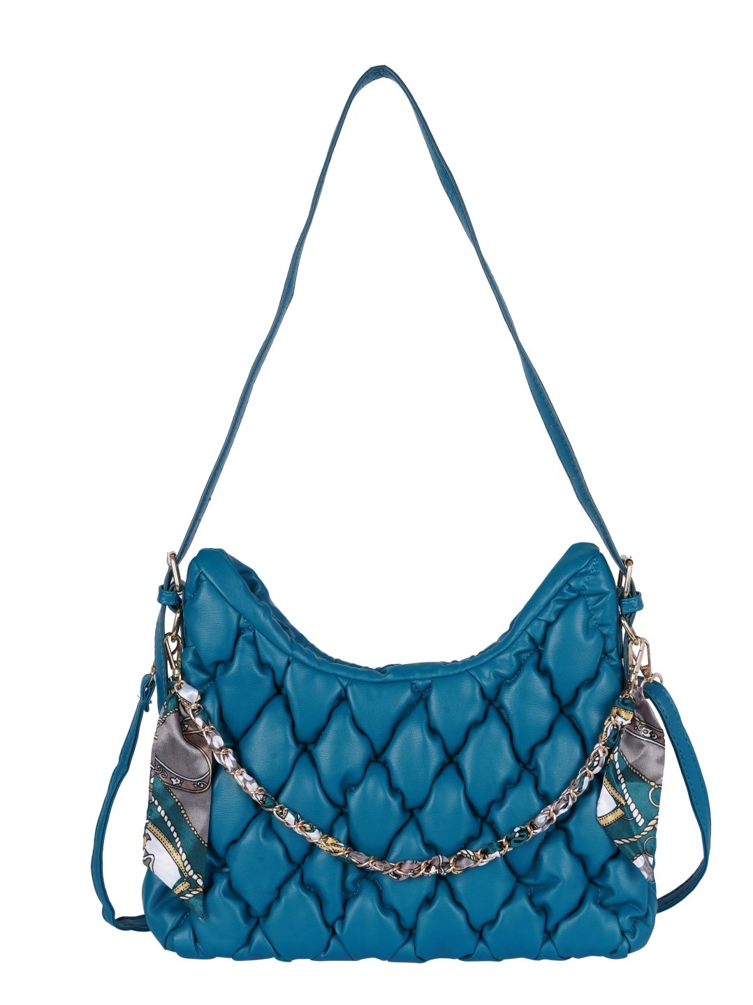Turquoise Blue Quilted Hobo Bag